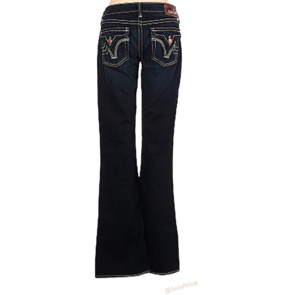 PRVCY Malibu Hills Dark Blue Denim Wash Low Rise Waist Flared Jeans